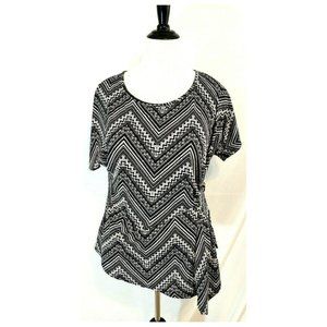 Womens Top XL Black Chevron Stretch Fitted Buckle
